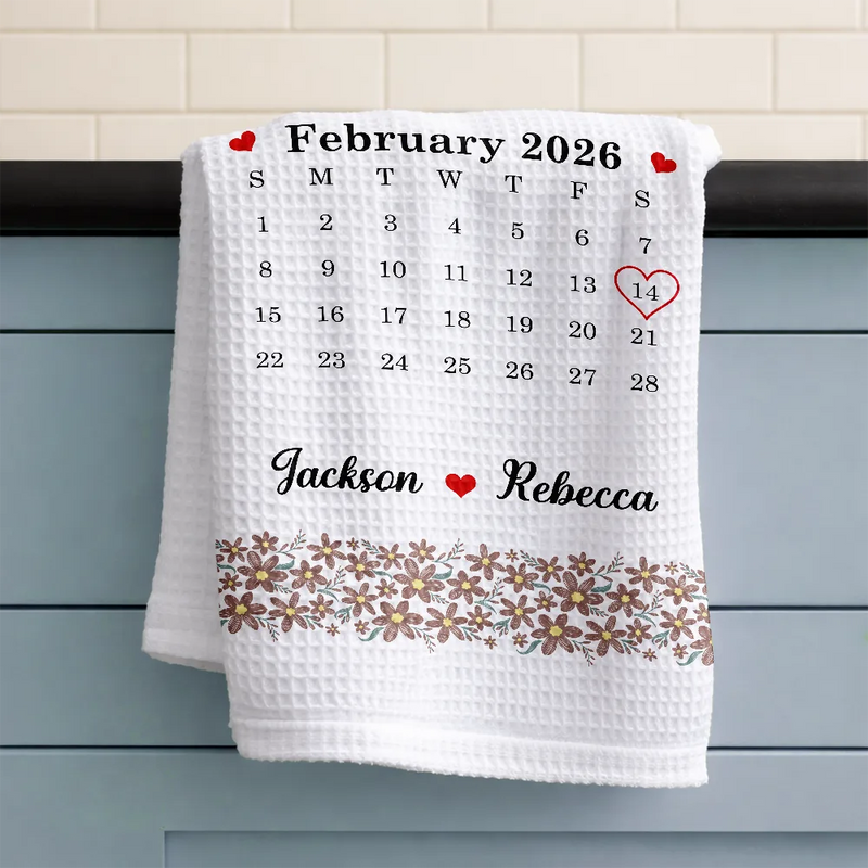 Gift For Wife,Gift For Couples,Married ,Engaged,Love,Wedding - Calendar Married Couple Forever Together - Personalized Kitchen Towel