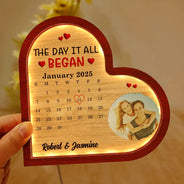 Gift For Couples,Gift For Husband,Gift For Wife,Gift For Girlfriend,LGBT,Love - Custom Photo Calendar The Day It All Began - Personalized LED Light Wooden Plaque