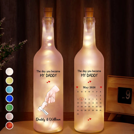 Calendar The Day You Became My Dad Mom Holding Hands - Personalized Bottle Light