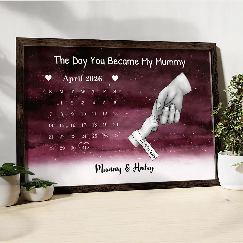 New Dad,New Mom,New baby,Gift For Father,Gift For Mother,Happy,Calendar - Calendar The Day You Became My Dad Mom Holding Hands - Personalized Poster