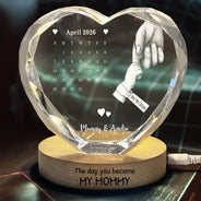 Gift For Mother,Gift For Father,New Dad,New Mom,New baby,Happy,Calendar - Calendar The Day You Became My Mom Dad - Personalized Crystal Heart Shaped Lamp