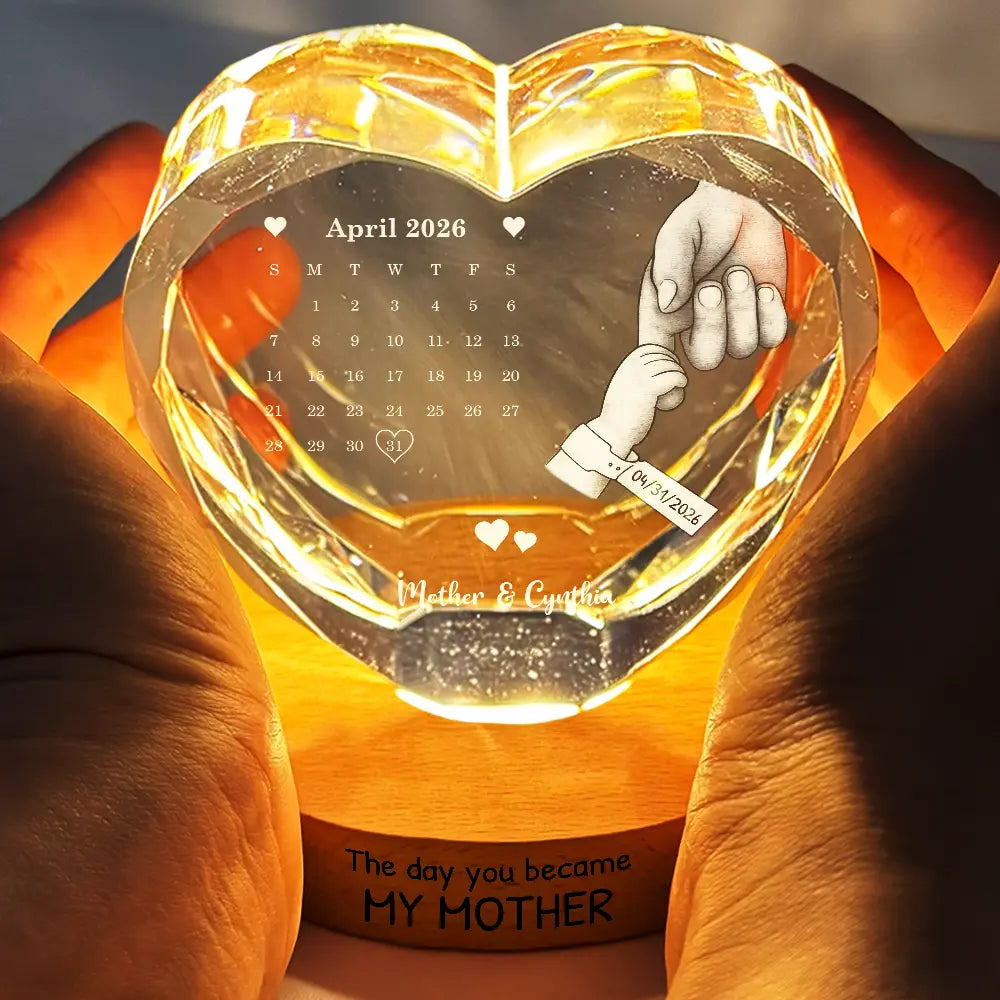 Gift For Mother,Gift For Father,New Dad,New Mom,New baby,Happy,Calendar - Calendar The Day You Became My Mom Dad - Personalized Crystal Heart Shaped Lamp