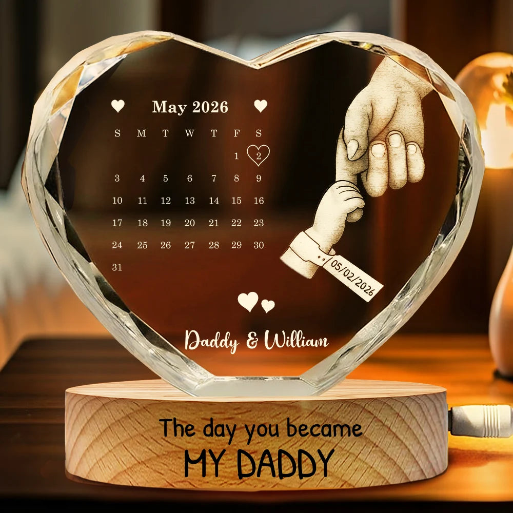 Gift For Mother,Gift For Father,New Dad,New Mom,New baby,Happy,Calendar - Calendar The Day You Became My Mom Dad - Personalized Crystal Heart Shaped Lamp