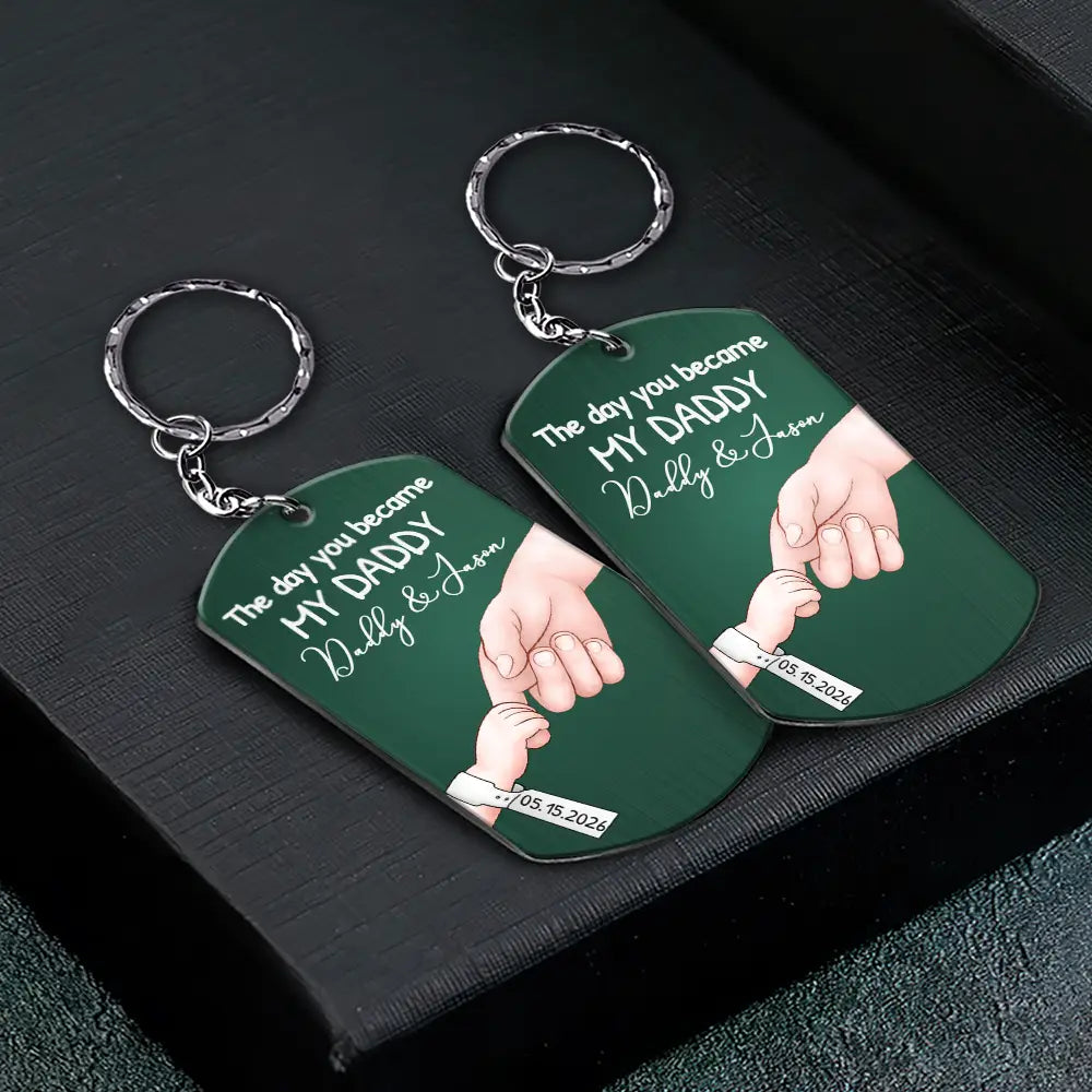 Gift For Father,New Dad,New baby,Calendar,Adorable - Calendar The Day You Became My Mom Dad - Personalized Aluminum Keychain