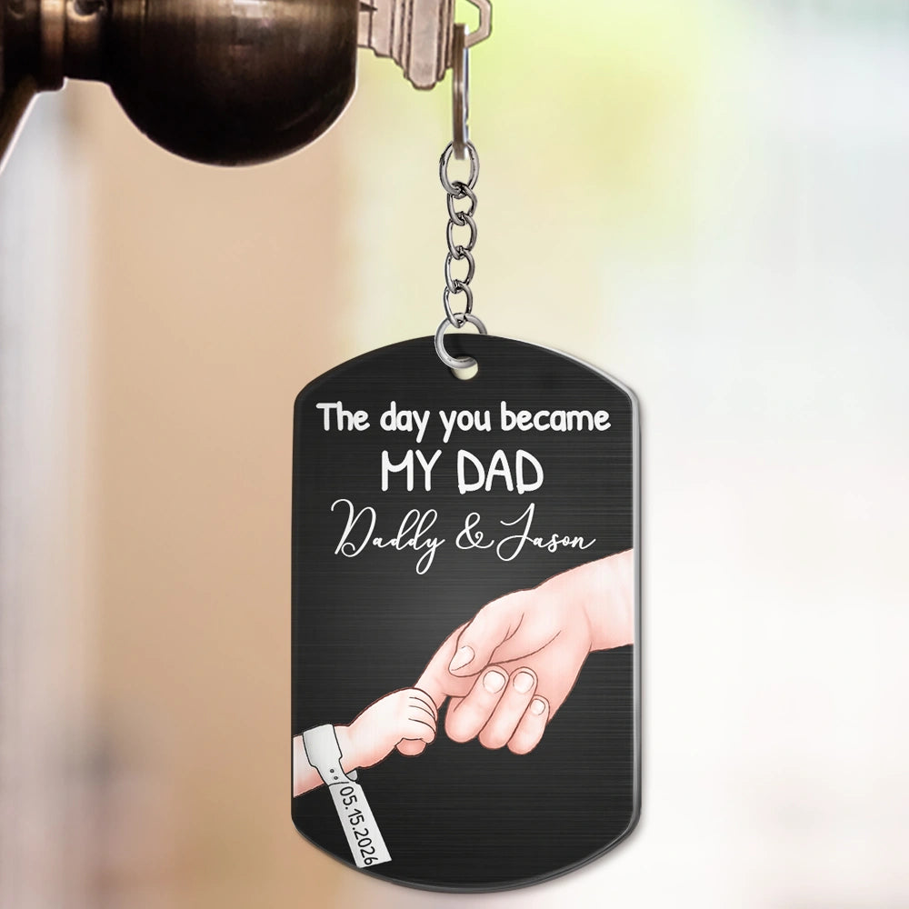 Gift For Father,New Dad,New baby,Calendar,Adorable - Calendar The Day You Became My Mom Dad - Personalized Aluminum Keychain