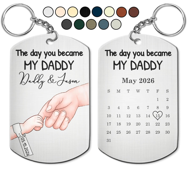 Gift For Father,New Dad,New baby,Calendar,Adorable - Calendar The Day You Became My Mom Dad - Personalized Aluminum Keychain