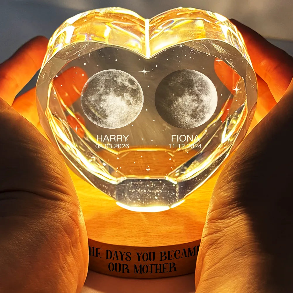 Gift For Mother,Gift For Father,New Dad,New Mom,New baby,Happy,Calendar - Calendar The Days You Became Our Mom Dad - Personalized Crystal Heart Shaped Lamp