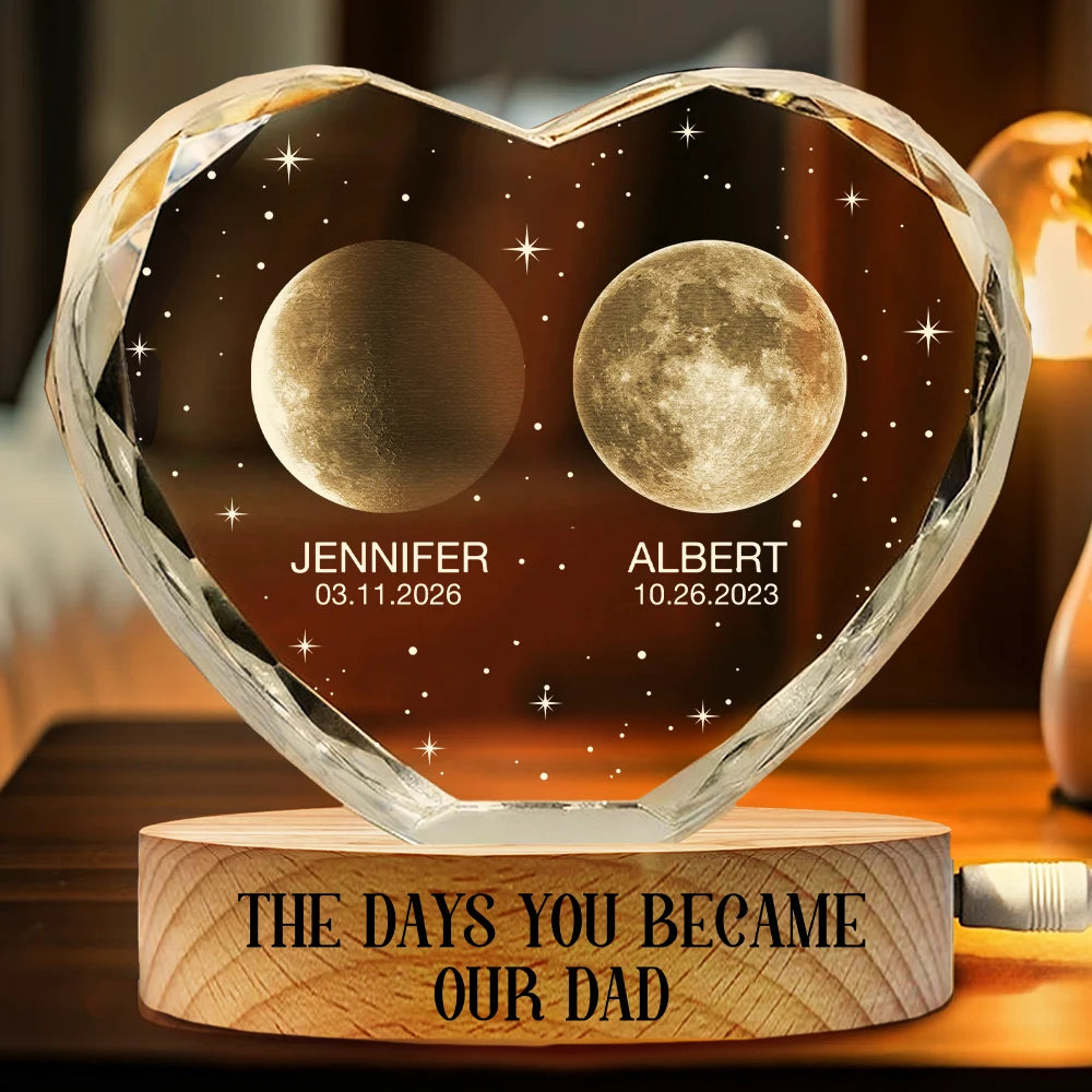 Gift For Mother,Gift For Father,New Dad,New Mom,New baby,Happy,Calendar - Calendar The Days You Became Our Mom Dad - Personalized Crystal Heart Shaped Lamp
