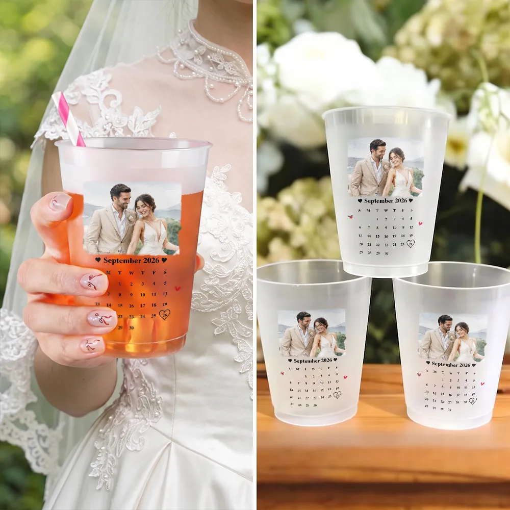 Romantic, Gift For Couples, Calendar - Calendar Wedding Couple - Personalized Frosted Cups