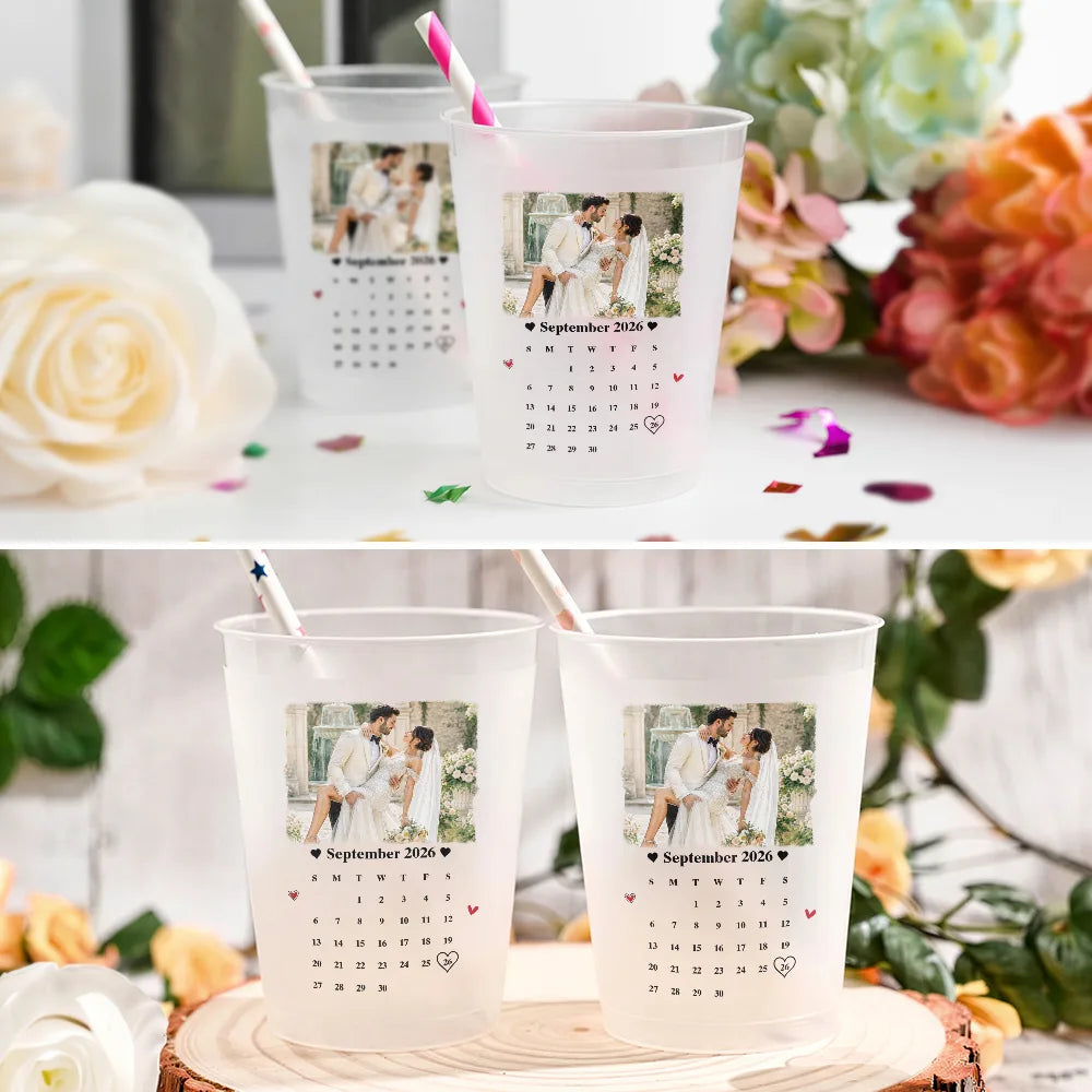 Romantic, Gift For Couples, Calendar - Calendar Wedding Couple - Personalized Frosted Cups