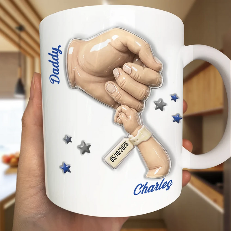 Gift For Husband,Gift For Father,New Dad,New baby,Non-Eng,Calendar,Icon,Sentimental - Calendar Dad And Baby The Day You Became My Dad - Personalized Mug