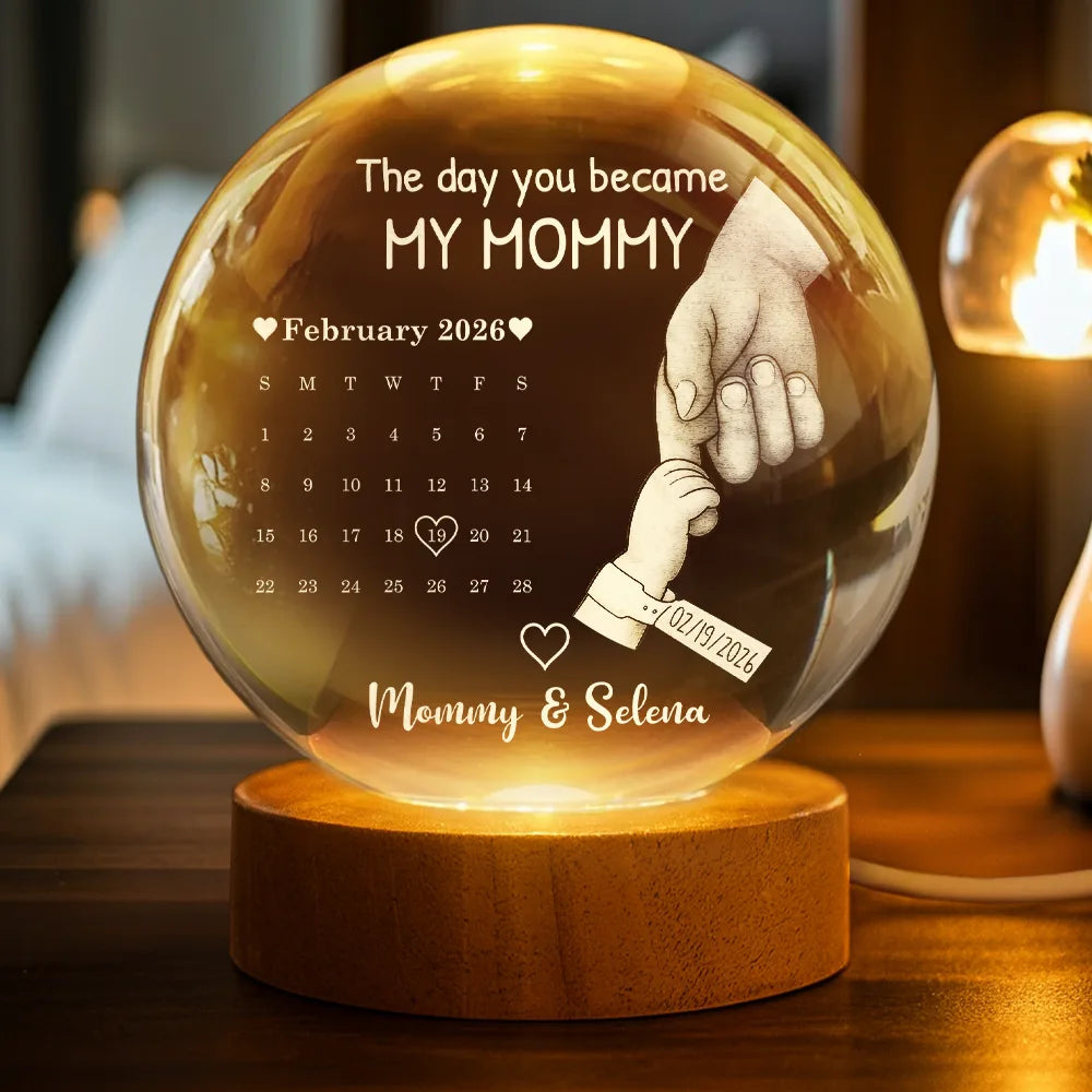 Calendar Our First Mother's Day The Day You Became My Mom - Personalized Crystal Globe Lamp