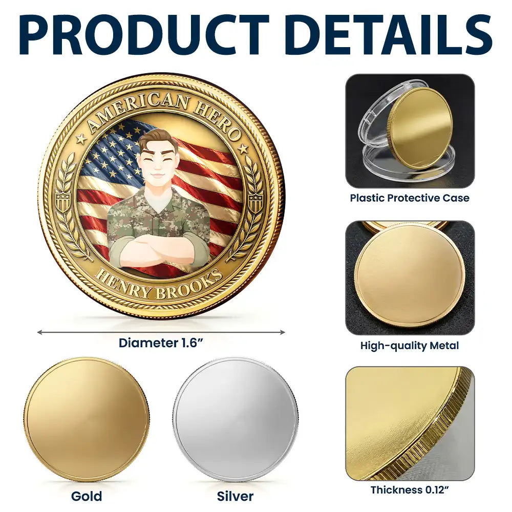 America 250th,Independence Day,Family,Proud,Vector - Camouflage Man Woman American Hero - Personalized Commemorative Keepsake Coin