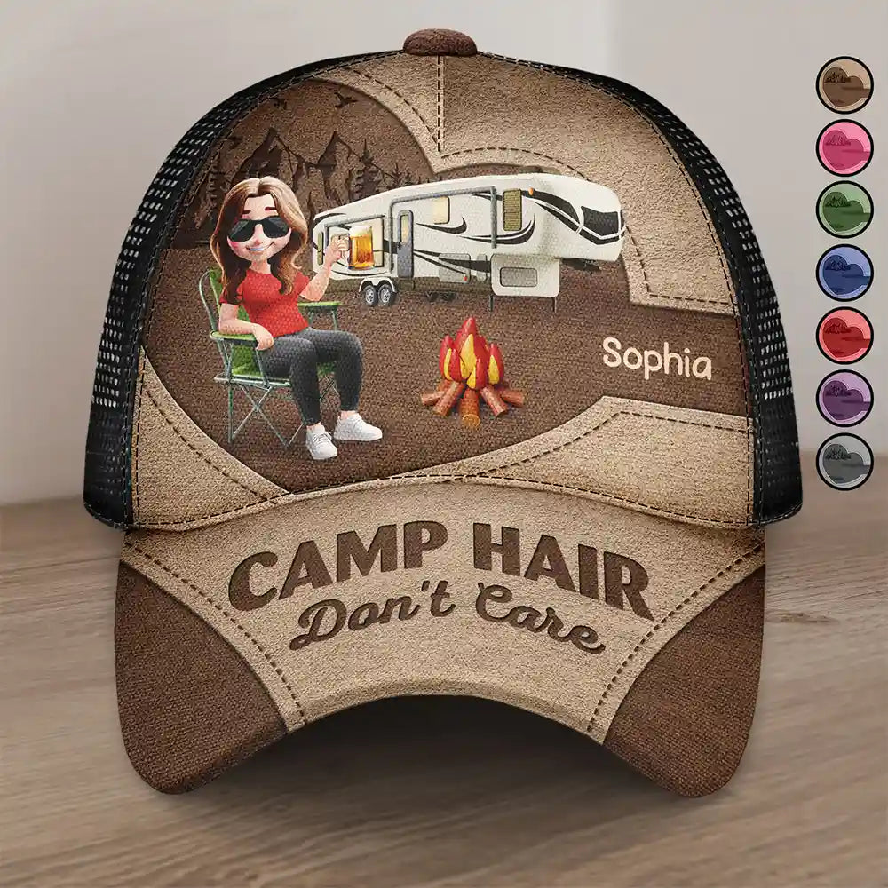 Camp Hair Don't Care Camping - Personalized Mesh-back Casual Cap