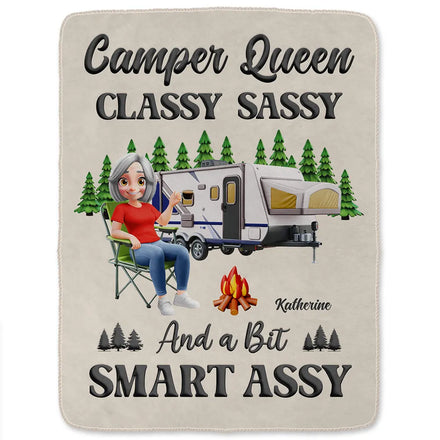 Camper Queen Classy Sassy - Personalized Fleece Blanket, Sherpa Blanket