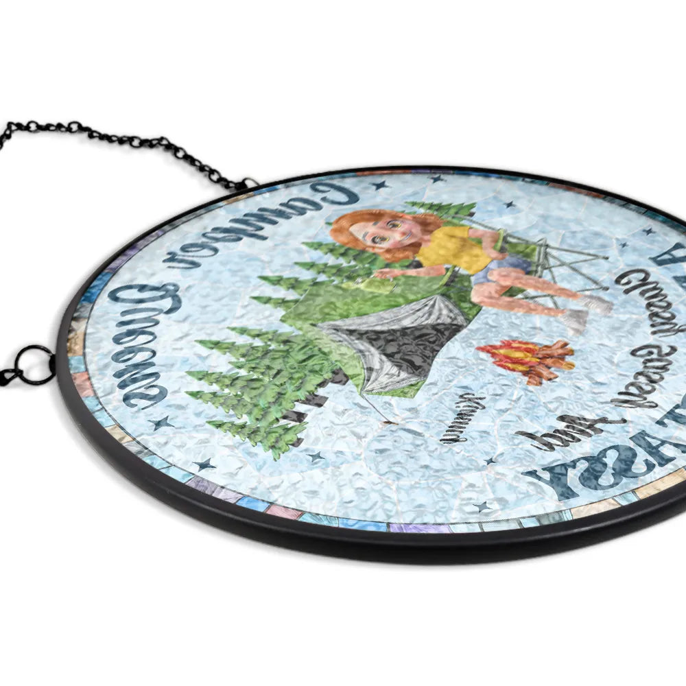Gift For Yourself,Gift For Women,Happy,Camping - Camper Queen Classy Sassy - Personalized Stained Glass Window Hanging Suncatcher