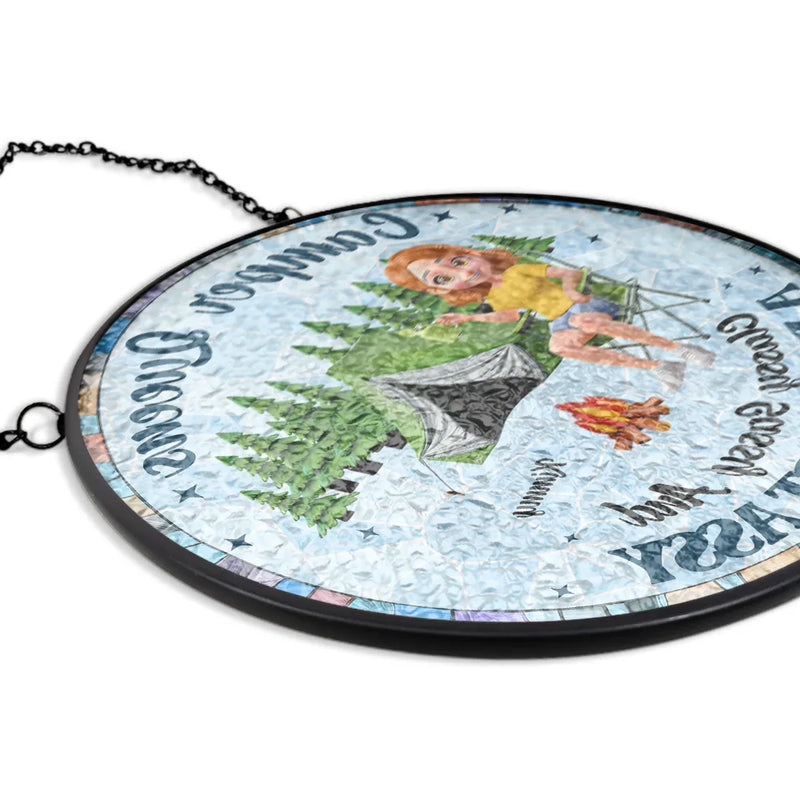 Gift For Yourself,Gift For Women,Happy,Camping - Camper Queen Classy Sassy - Personalized Stained Glass Window Hanging Suncatcher