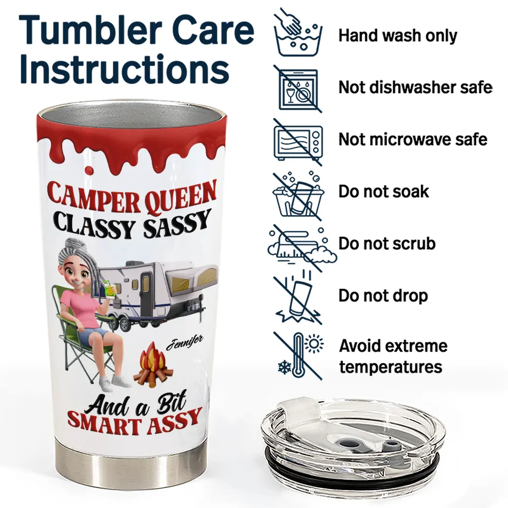 Gift For Women,Gift For Yourself,Camping,Campsite,Happy - Camper Queen Classy Sassy - Personalized Tumbler