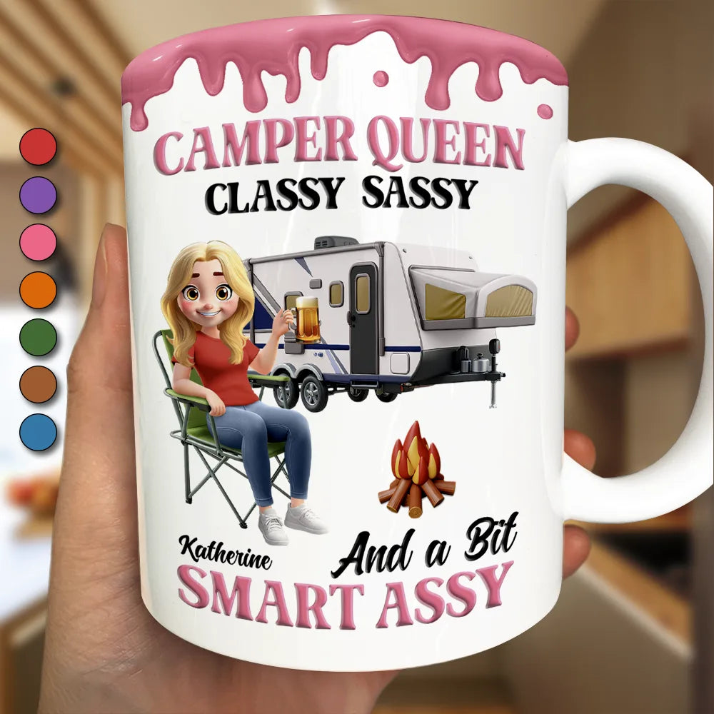 Camper Queen Classy Sassy - Personalized White Edge-to-Edge Mug