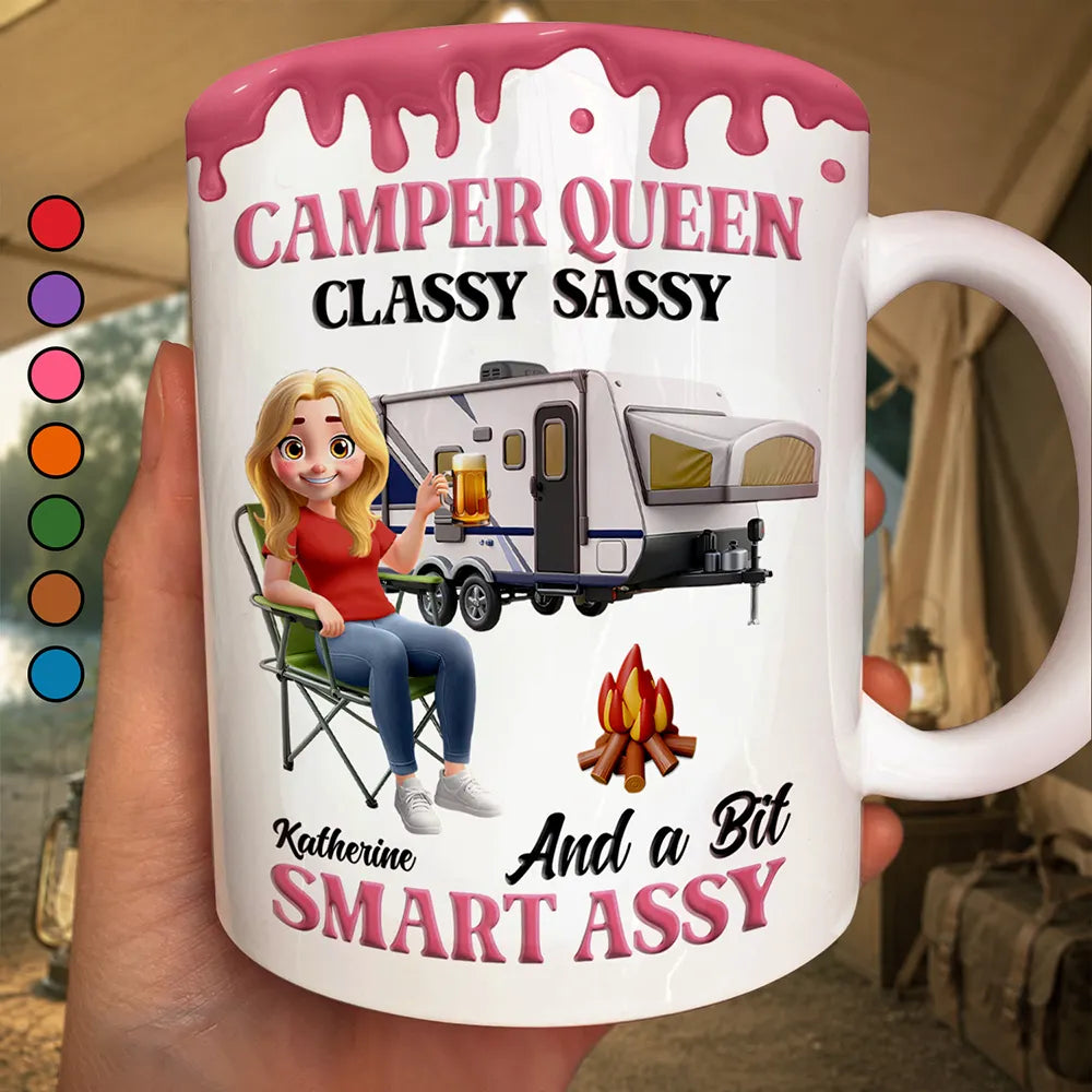 Camper Queen Classy Sassy - Personalized White Edge-to-Edge Mug