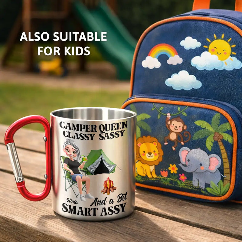 Campsite,Camping,Funny,Gift For Women,Gift For Yourself - Camper Queen Classy Sassy 3D Effect - Personalized Carabiner Mug