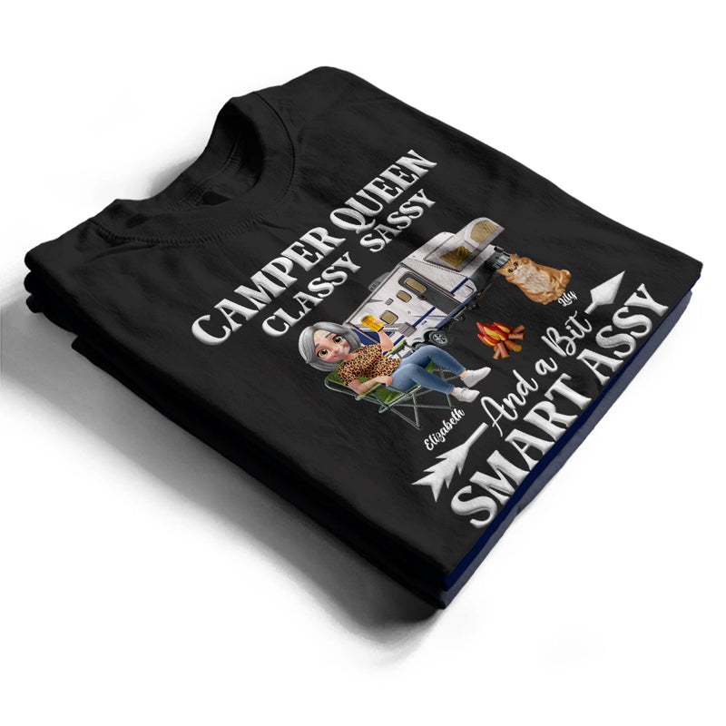 Gift For Yourself,Gift For Women,Happy,Camping - Camper Queen Classy Sassy Dog Cat - Personalized T Shirt