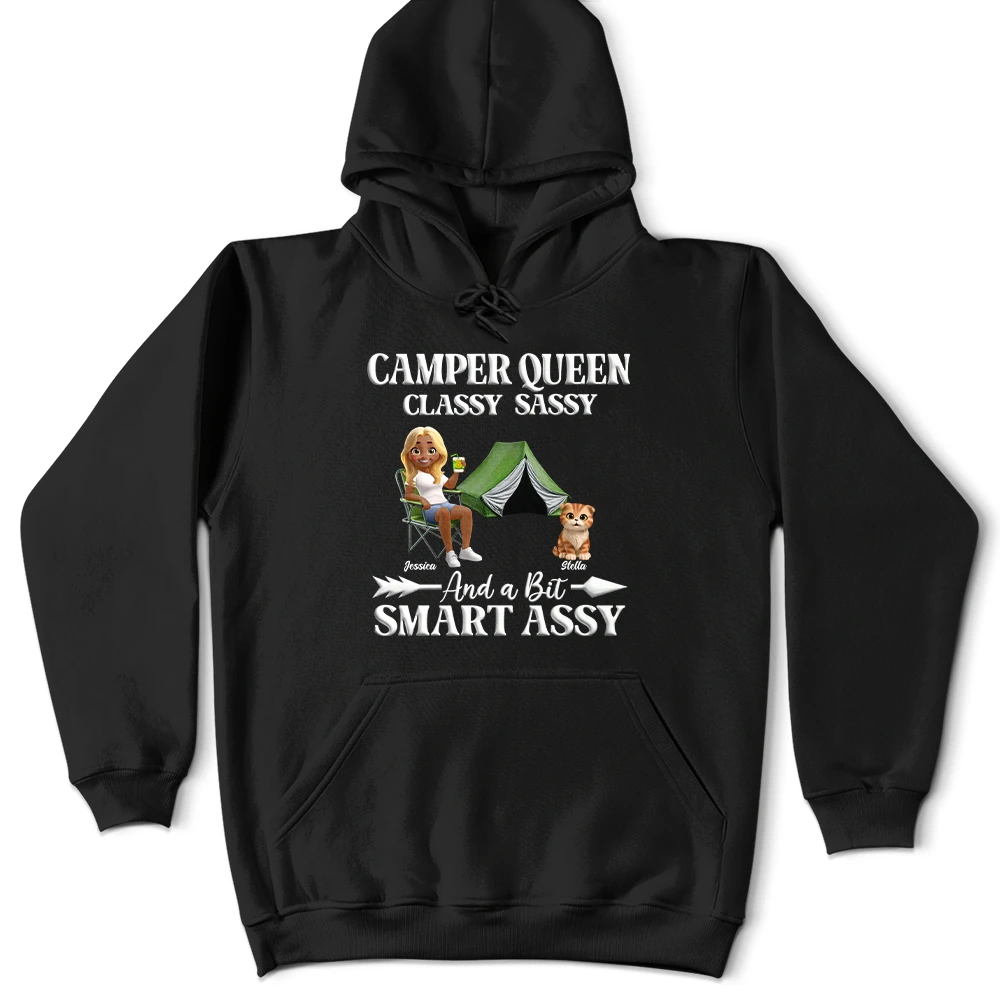 Gift For Yourself,Gift For Women,Happy,Camping - Camper Queen Classy Sassy Dog Cat - Personalized T Shirt