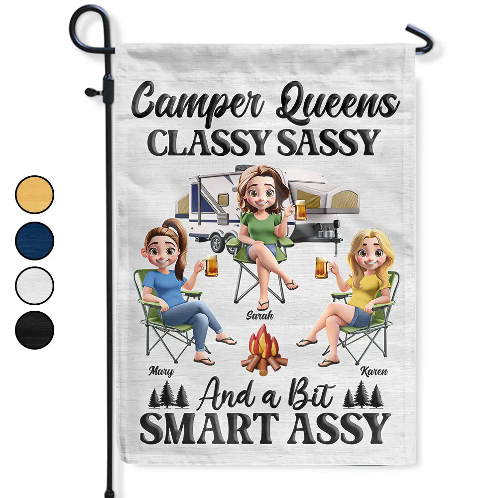 Gift For Bestie,Gift For Sisters,Camping,Happy - Camper Queens Classy Sassy - Personalized Flag