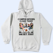 Gift For Bestie,Gift For Sisters,Camping,Happy - Camper Queens Classy Sassy - Personalized T Shirt