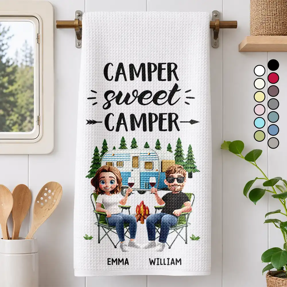 Camper Sweet Camper Camping Couple - Personalized Kitchen Towel