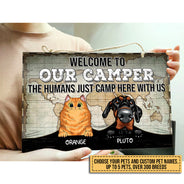 Camping Dog, Cat, Pet, Camp, Welcome To Our Camper Custom Wood Rectangle Sign