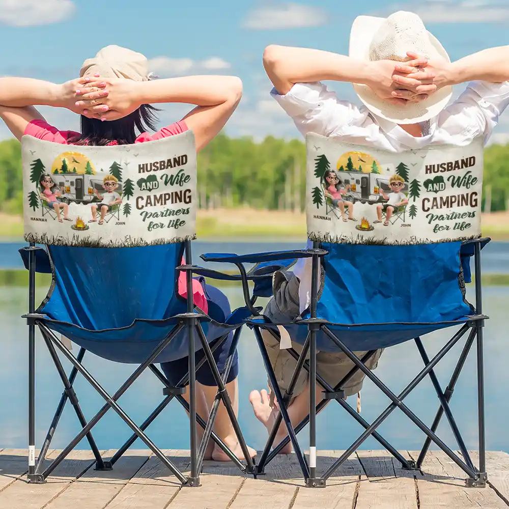 Gift For Couples, Gift For Husband, Gift For Wife, Gift For Men, Gift For Women, Camping, Happy, Summer - Camping Couple Husband And Wife Camping Partners For Life - Personalized Folding Chair Cover