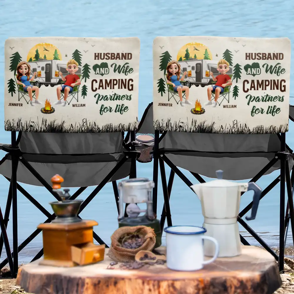 Gift For Couples, Gift For Husband, Gift For Wife, Gift For Men, Gift For Women, Camping, Happy, Summer - Camping Couple Husband And Wife Camping Partners For Life - Personalized Folding Chair Cover
