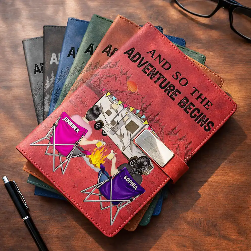 Gift For Couples,Old Couples,Gift For Husband,Gift For Wife,Gift For Boyfriend,Gift For Girlfriend,LGBT,Camping,Love,Travel - Camping Couple The Adventure Book - Personalized Leather Notebook Set
