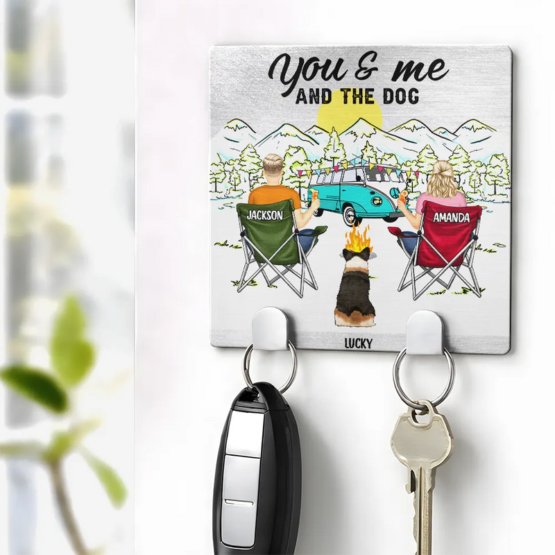 Couple's Hobby,Camping,Pet Couple,Gift For Couples,Happy - Camping Couple You And Me And The Dogs Back - Personalized Mini Key Hook
