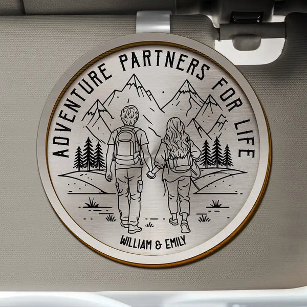 Gift For Couples,Old Couples,Gift For Husband,Gift For Wife,Gift For Boyfriend,Gift For Girlfriend,Happy - Camping Partners For Life - Personalized Custom Shaped Car Visor Clip