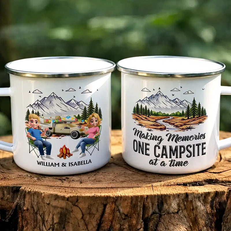 Gift For Couples,Old Couples,Gift For Husband,Gift For Wife,Gift For Boyfriend,Gift For Girlfriend,Happy - Camping Partners For Life - Personalized Enamel Mug