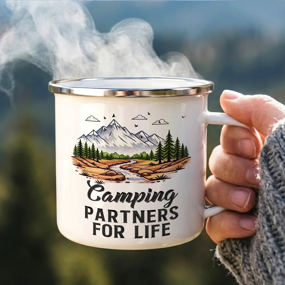 Gift For Couples,Old Couples,Gift For Husband,Gift For Wife,Gift For Boyfriend,Gift For Girlfriend,Happy - Camping Partners For Life - Personalized Enamel Mug