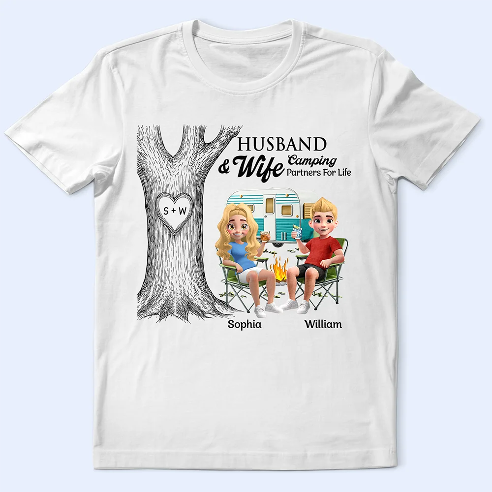 Gift For Couples, Gift For Husband, Gift For Wife, Gift For Boyfriend, Gift For Girlfriend, Camping, Campsite, Happy - Camping Partners For Life - Personalized T Shirt