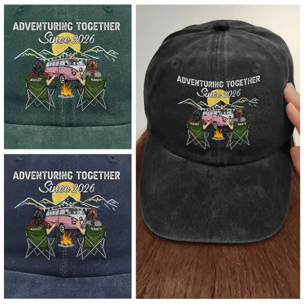 Camping,Campsite,Gift For Couples,Happy,Gift For Husband,Gift For Girlfriend,Gift For Boyfriend,Gift For Wife - Camping Partners For Life - Personalized Vintage Washed Denim Cap