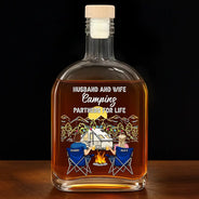 Camping, Campsite, Gift For Couples, Happy, Gift For Husband, Gift For Girlfriend, Gift For Boyfriend, Gift For Wife - Camping Partners For Life - Personalized Whiskey Bottle
