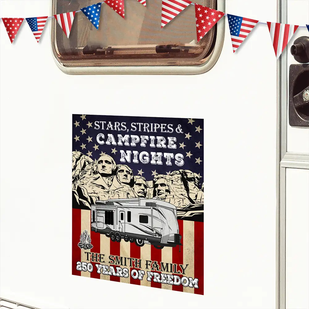 Camping Stars Stripes And Campfire Nights - Personalized Decor Decal