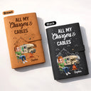 Camping, Gift For Women, Gift For Men, Happy - Camping Woman Man All My Charging Shit - Personalized Leather Cable Bag