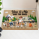 Camping,Campsite,Gift For Couples,Dog Couple,Pet Couple,Couple's Hobby,Happy - Camping You & Me And The Dogs - Personalized Coconut Doormat