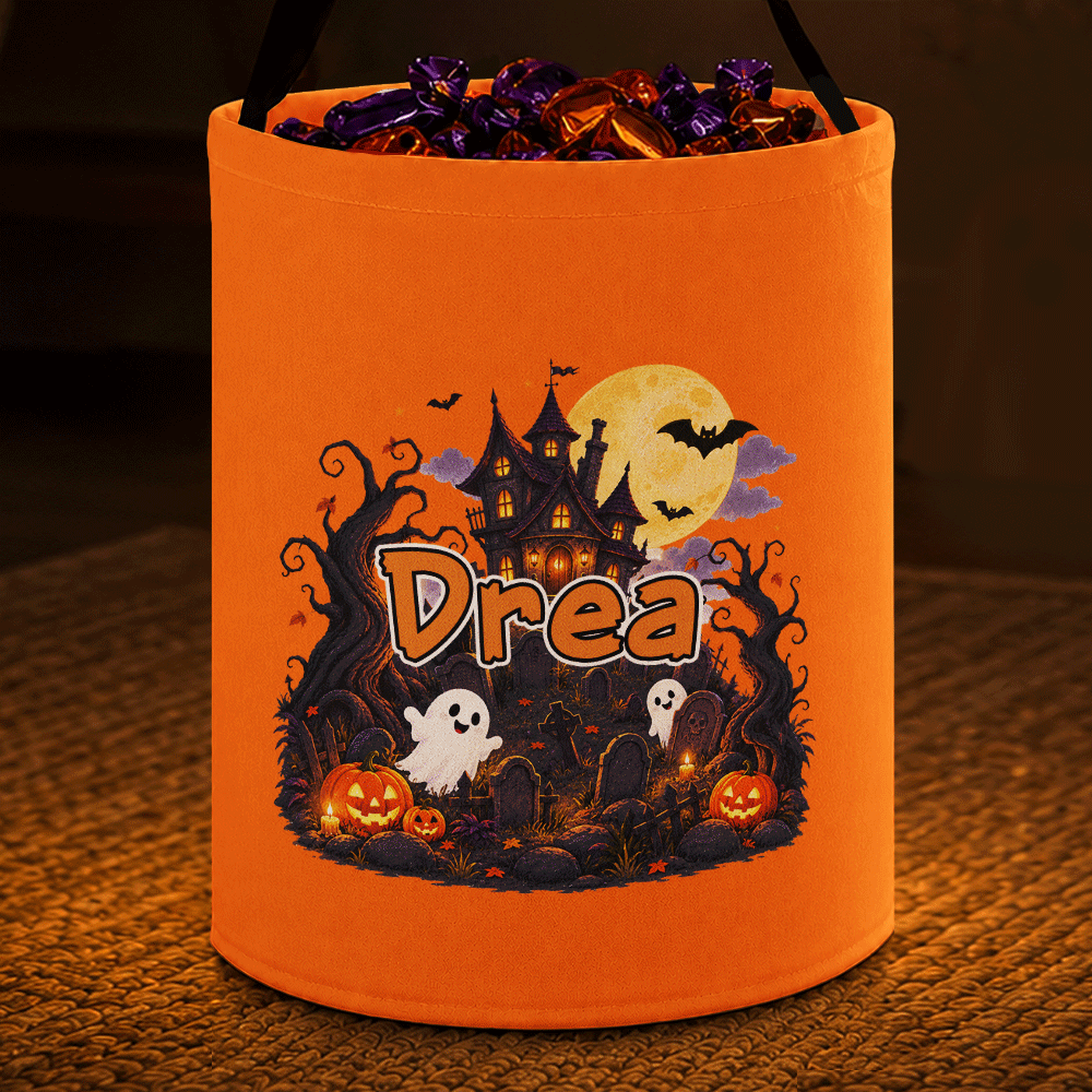Top Market,Adorable,Halloween,Gift For Kids,Icon - Candy Bag For Kids Haunted Places Ghost Custom Name - Personalized Glowing Halloween Basket