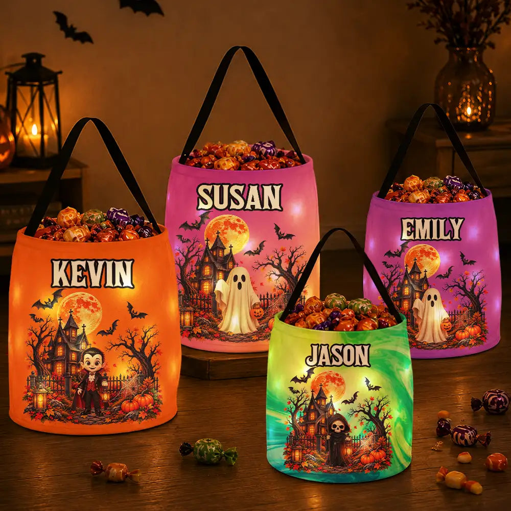Top Market,Adorable,Halloween,Gift For Kids,Icon - Candy Bag For Kids Halloween Character Custom Name - Personalized Glowing Halloween Basket