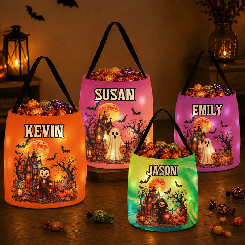 Top Market,Adorable,Halloween,Gift For Kids,Icon - Candy Bag For Kids Halloween Character Custom Name - Personalized Glowing Halloween Basket