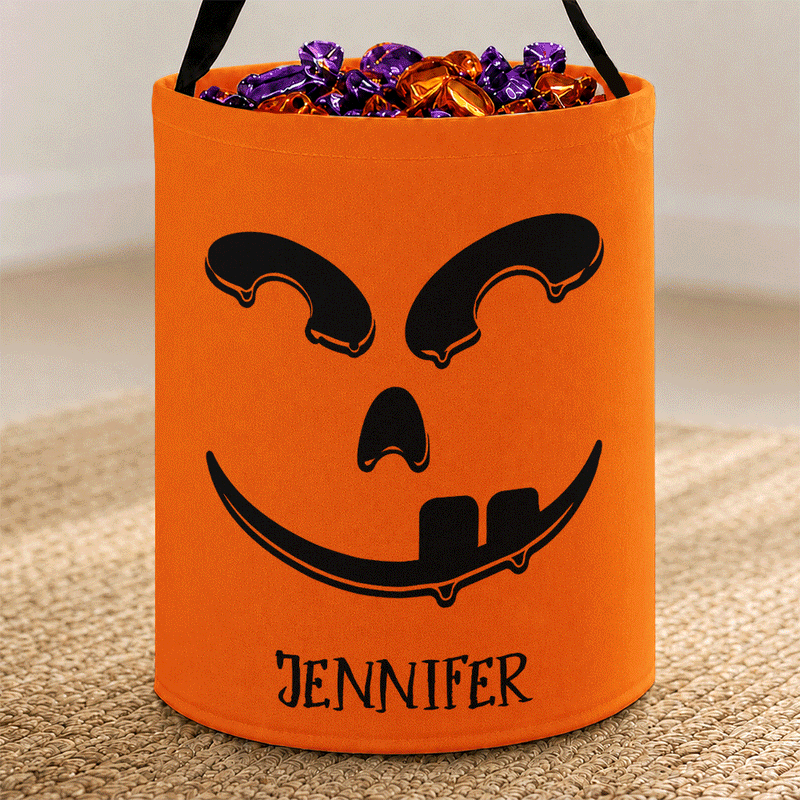 Top Market,Playful,Halloween,Gift For Kids,Icon - Candy Bag For Kids Scary Pumpkin Face Custom Name - Personalized Glowing Halloween Basket