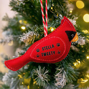 Memorial, Christmas, Sad, Pet Lovers - Cardinal Bird Memorial Pet Loss Dog Cat - Personalized Wool Felt Ornament