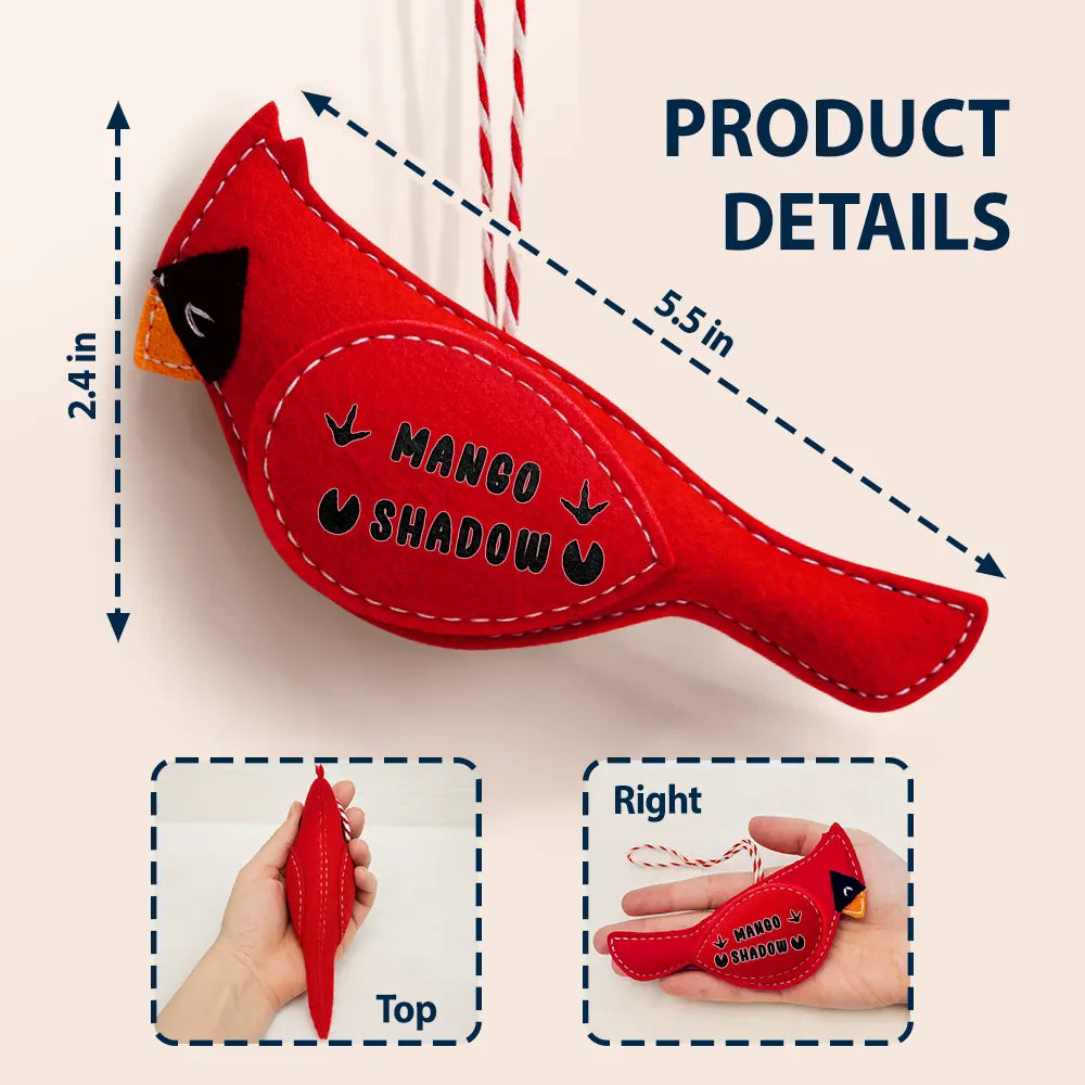 Memorial, Christmas, Sad, Pet Lovers - Cardinal Bird Memorial Pet Loss Dog Cat - Personalized Wool Felt Ornament